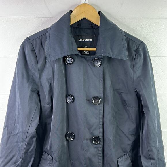 LONDON FOG‎ Black Double Breasted Button Up Trench Coat Jacket Size Small - Picture 5 of 9